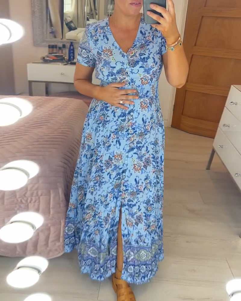 📢📢50% DE DESCONTO!!⏰Vestido com estampa floral e decote em V