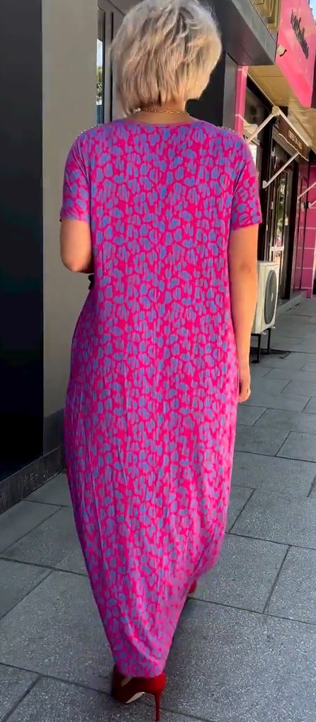 🔥50% DI SCONTO🔥Abito con stampa floreale rosa e viola con scollo a diamante