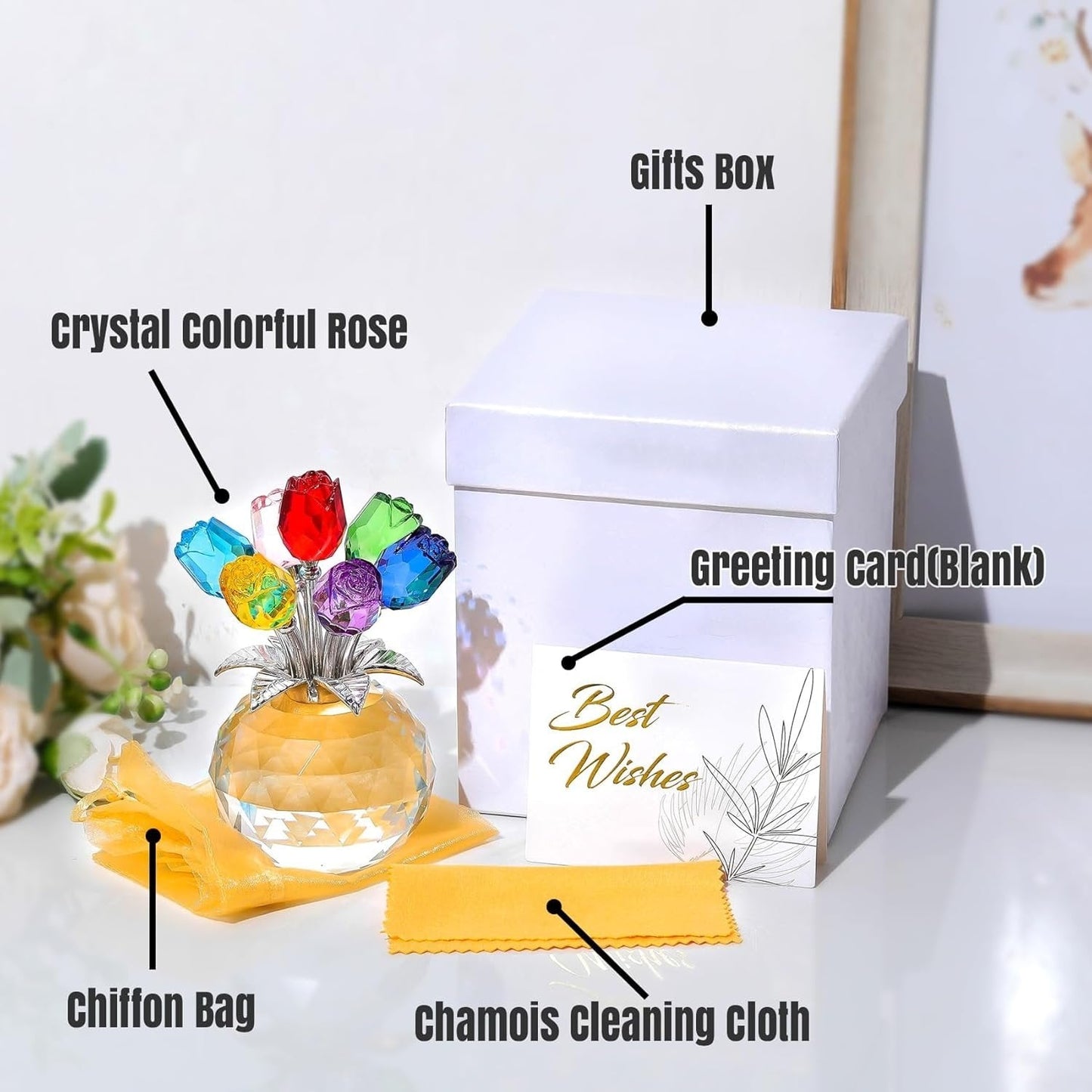 💐 SCONTO DEL 50%! ✨ Statuetta di fiori rosa in cristallo con vaso – Decorazione elegante, fatta a mano e perfetta idea regalo 🎁