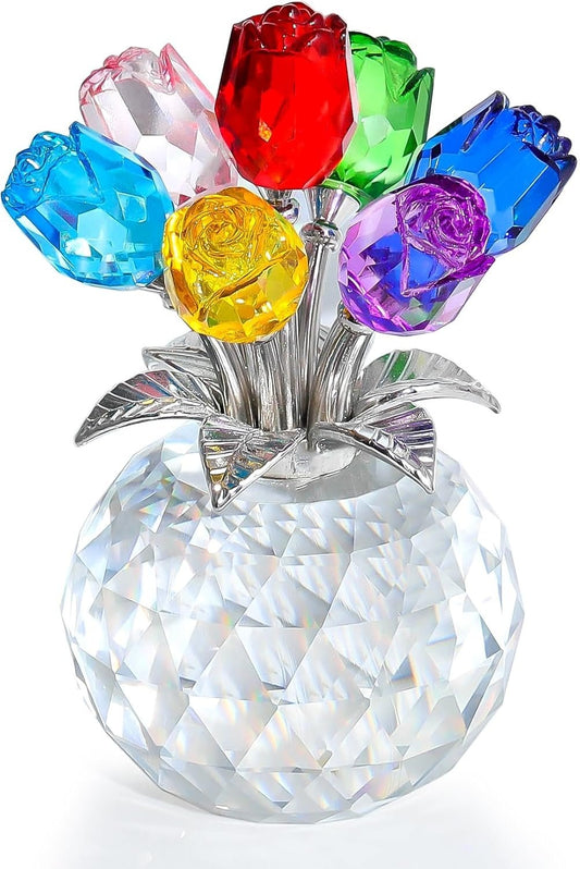 💐 SCONTO DEL 50%! ✨ Statuetta di fiori rosa in cristallo con vaso – Decorazione elegante, fatta a mano e perfetta idea regalo 🎁