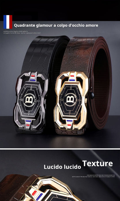 🐊Cintura in pelle per uomo con elegante motivo coccodrillo, fibbia automatica e realizzata in pelle bovina.