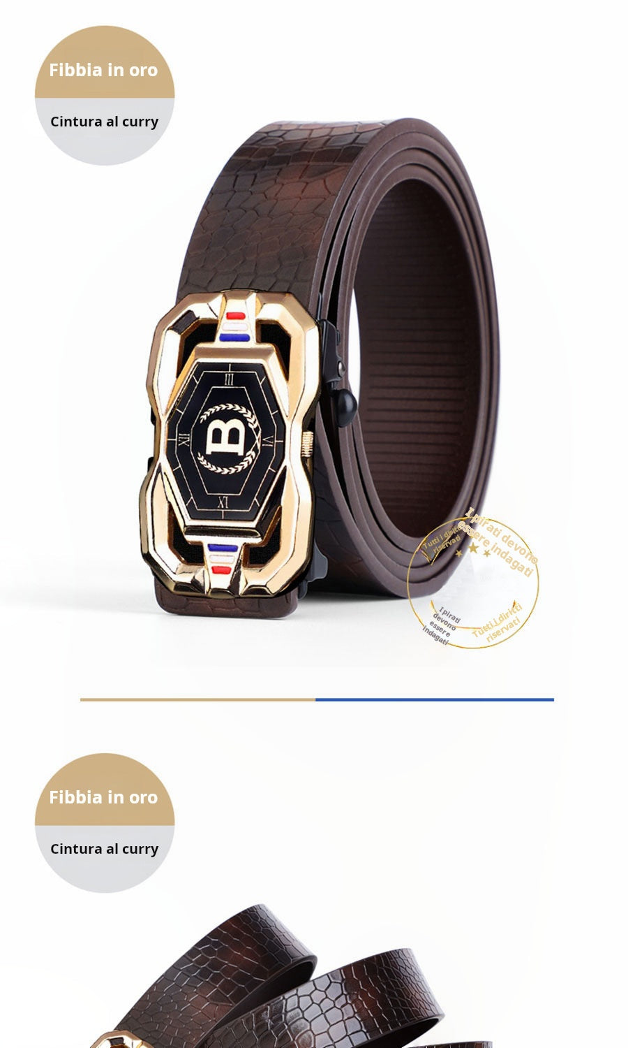 🐊Cintura in pelle per uomo con elegante motivo coccodrillo, fibbia automatica e realizzata in pelle bovina.