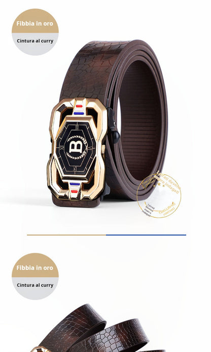 🐊Cintura in pelle per uomo con elegante motivo coccodrillo, fibbia automatica e realizzata in pelle bovina.