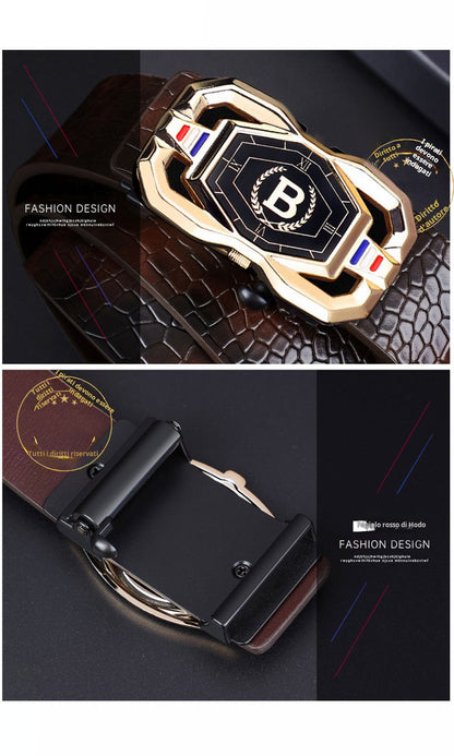 🐊Cintura in pelle per uomo con elegante motivo coccodrillo, fibbia automatica e realizzata in pelle bovina.