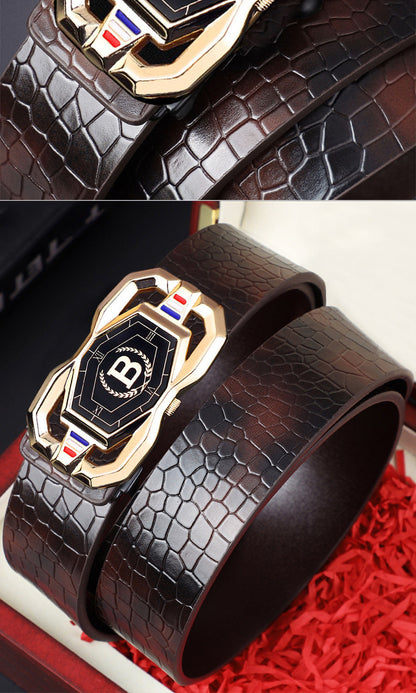 🐊Cintura in pelle per uomo con elegante motivo coccodrillo, fibbia automatica e realizzata in pelle bovina.
