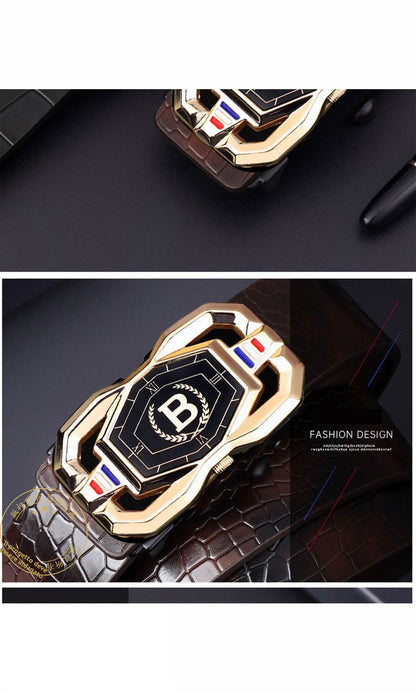 🐊Cintura in pelle per uomo con elegante motivo coccodrillo, fibbia automatica e realizzata in pelle bovina.