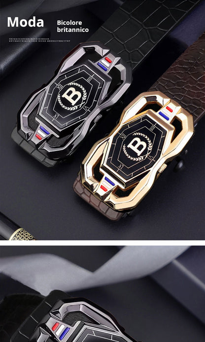 🐊Cintura in pelle per uomo con elegante motivo coccodrillo, fibbia automatica e realizzata in pelle bovina.