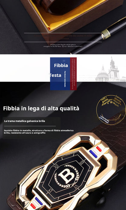 🐊Cintura in pelle per uomo con elegante motivo coccodrillo, fibbia automatica e realizzata in pelle bovina.