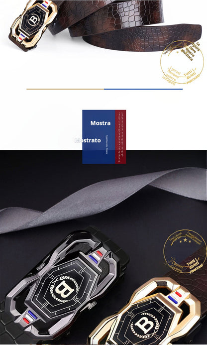 🐊Cintura in pelle per uomo con elegante motivo coccodrillo, fibbia automatica e realizzata in pelle bovina.