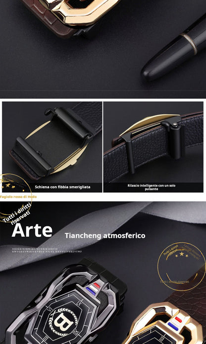 🐊Cintura in pelle per uomo con elegante motivo coccodrillo, fibbia automatica e realizzata in pelle bovina.