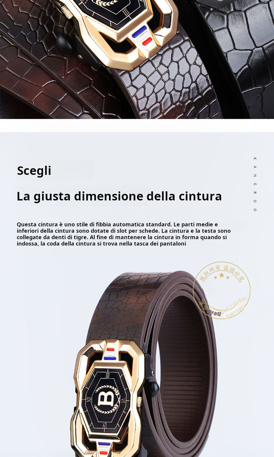 🐊Cintura in pelle per uomo con elegante motivo coccodrillo, fibbia automatica e realizzata in pelle bovina.