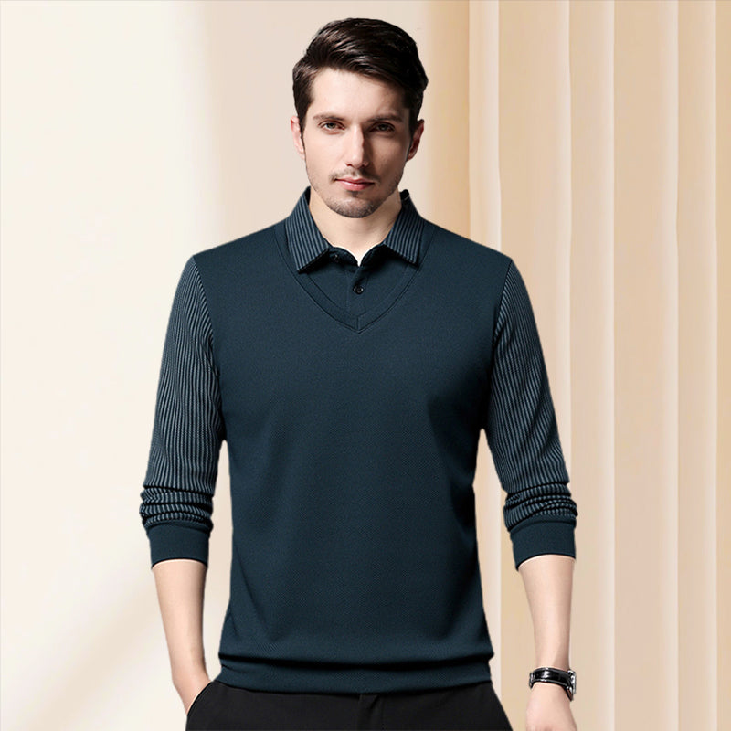 🔥Camisa de duas peças com lapela listrada🤩Compre 2 frete grátis