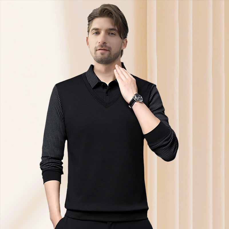 🔥Camisa de duas peças com lapela listrada🤩Compre 2 frete grátis