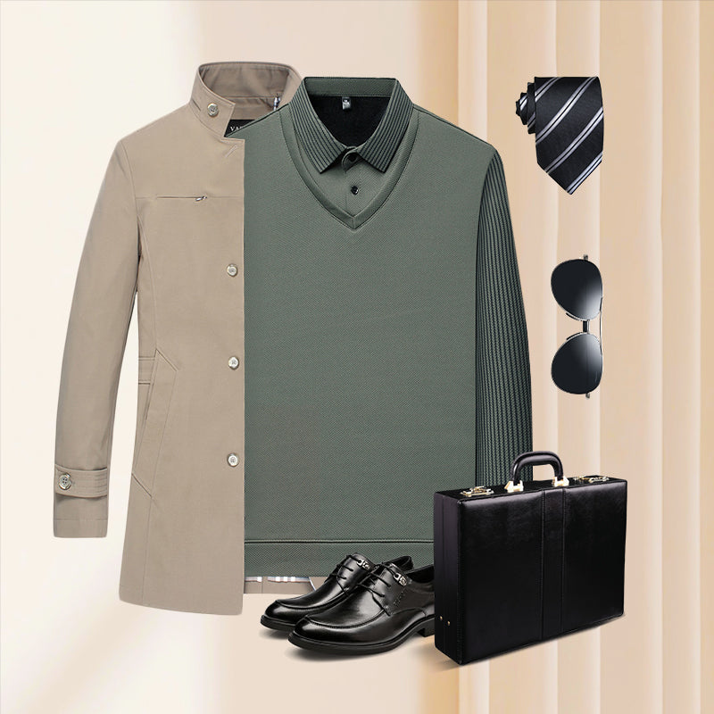 🔥Camisa de duas peças com lapela listrada🤩Compre 2 frete grátis