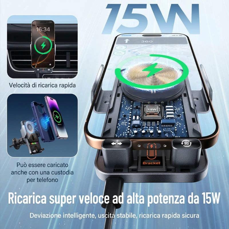 🔥SALDI CALDI 50% DI SCONTO🎁⚡Più di 50.000 venduti! 📱Supporto auto 2-in-1 ruotabile per telefoni cellulari e caricatore wireless⚡