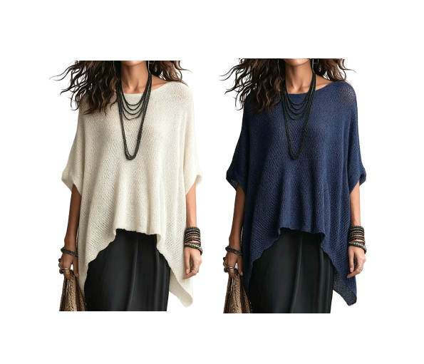 Top in maglia da donna con maniche a pipistrello traforate