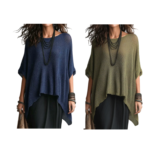 Top in maglia da donna con maniche a pipistrello traforate