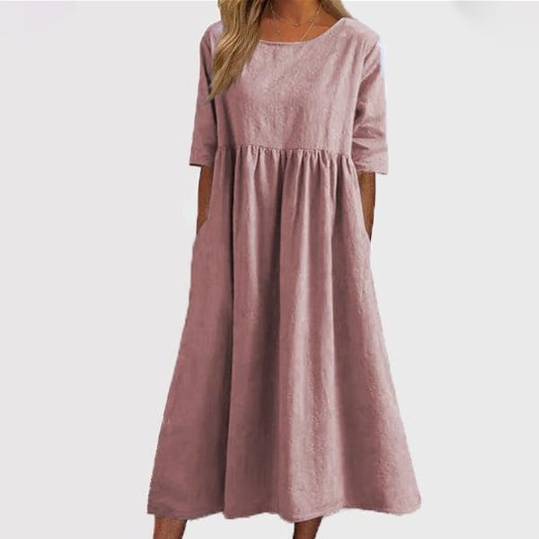 Promoção de verão - Vestido de algodão com decote redondo, bolsos e alças no pescoço