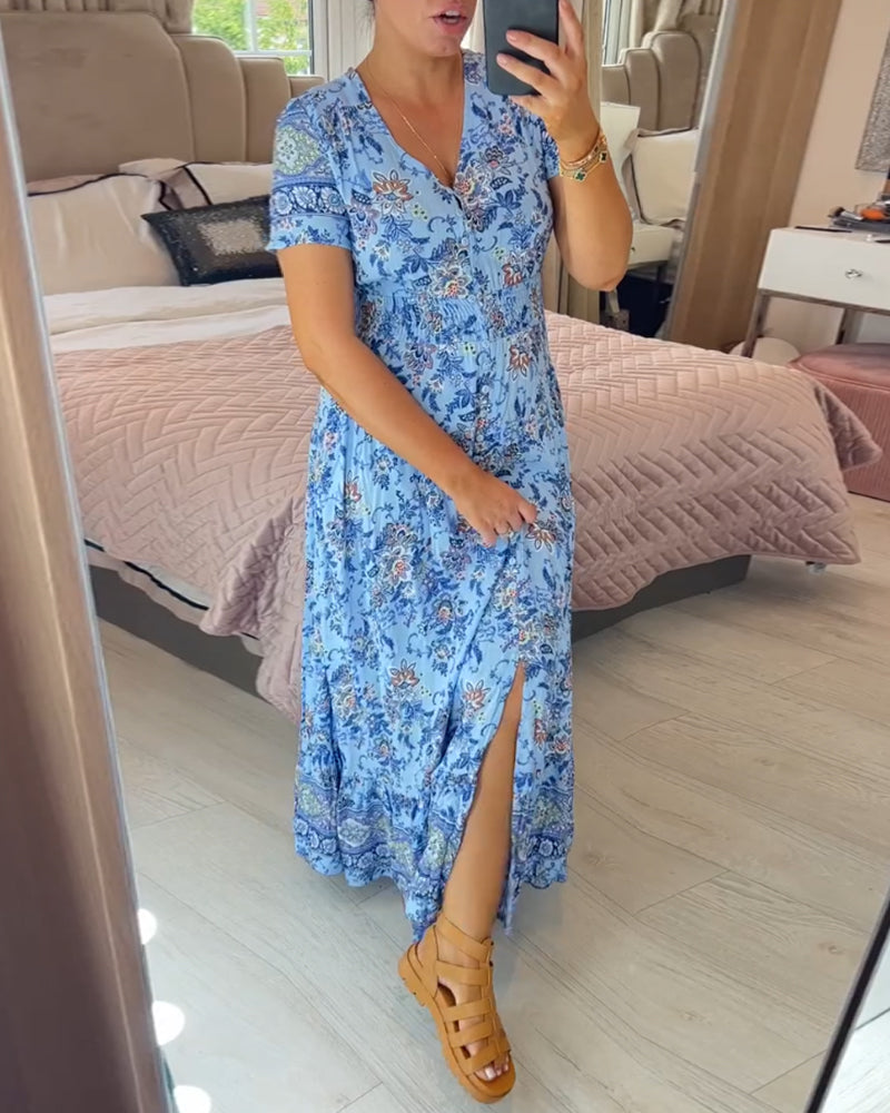 📢📢50% DE DESCONTO!!⏰Vestido com estampa floral e decote em V