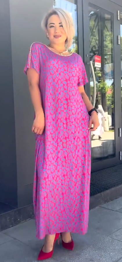 🔥50% DI SCONTO🔥Abito con stampa floreale rosa e viola con scollo a diamante