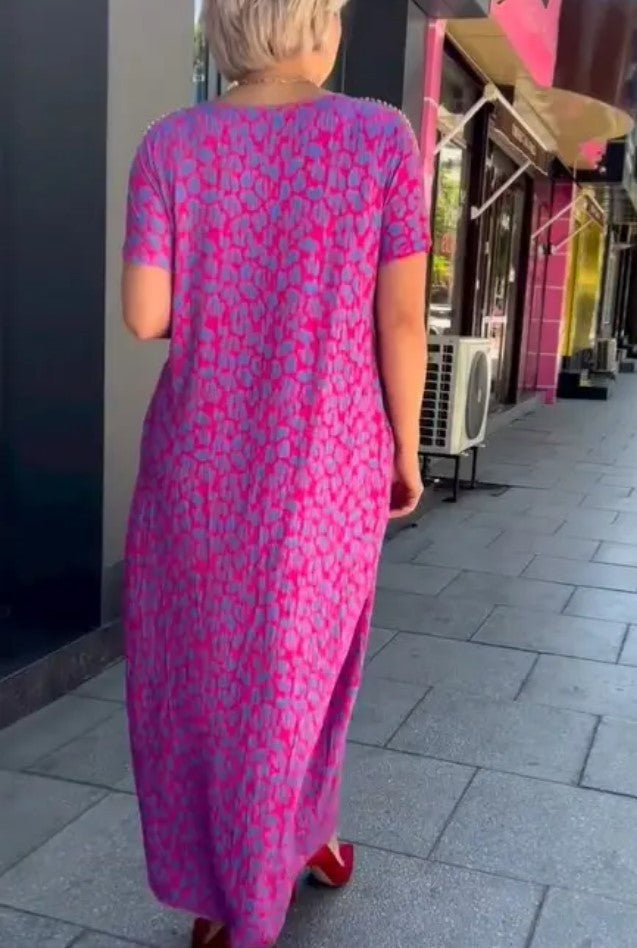 🔥50% DI SCONTO🔥Abito con stampa floreale rosa e viola con scollo a diamante