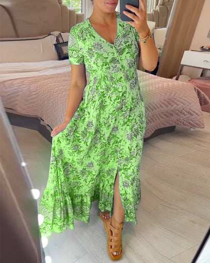 📢📢50% DE DESCONTO!!⏰Vestido com estampa floral e decote em V