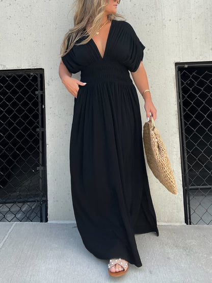 🔥Siste dag for 40% rabatt🔥CUT V-NECK SINGLE MAXI LONG DRESS