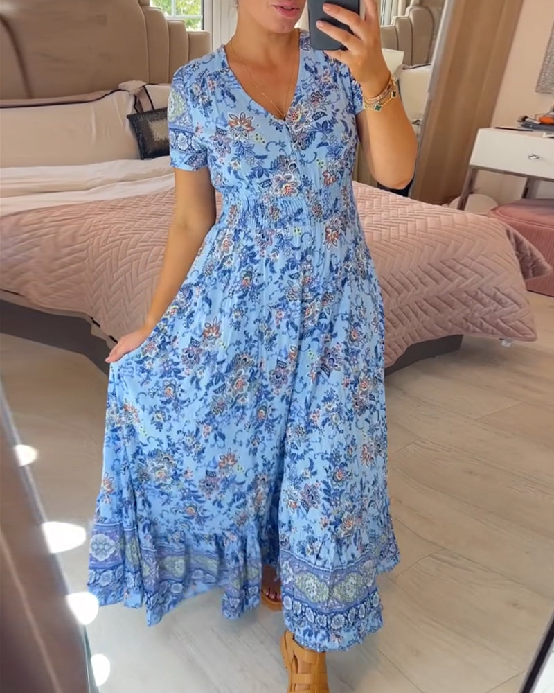 📢📢50% DE DESCONTO!!⏰Vestido com estampa floral e decote em V