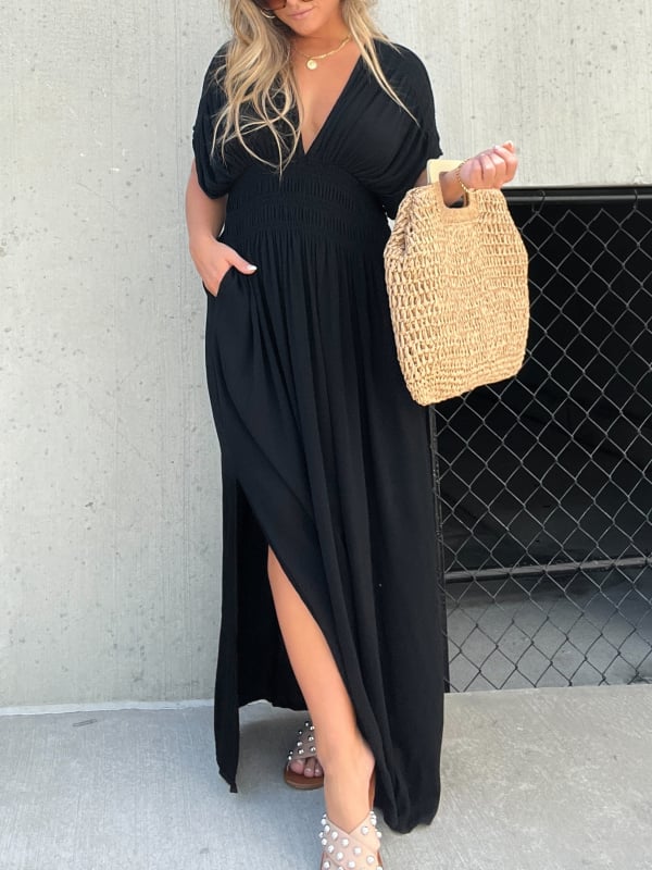 🔥Siste dag for 40% rabatt🔥CUT V-NECK SINGLE MAXI LONG DRESS