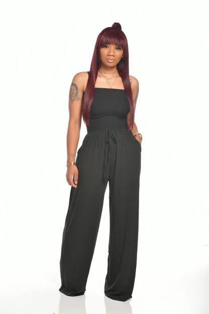 🔥Off Shoulder Ensfarget jumpsuit med smokk