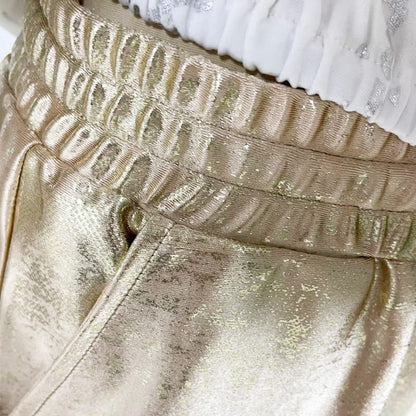 2-teiliges Damen-Set: Devil's Eye Goldfolien-Oberteil und Pailletten-Hosen-Set-4