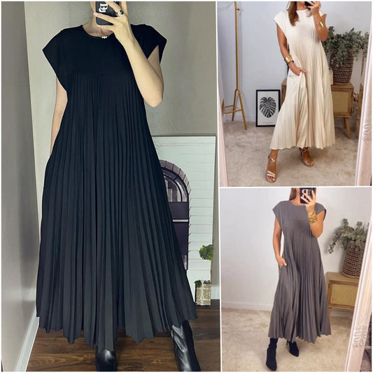 💞Elegante abito plissettato senza maniche in tinta unita💞Acquistane 2, spedizione gratuita