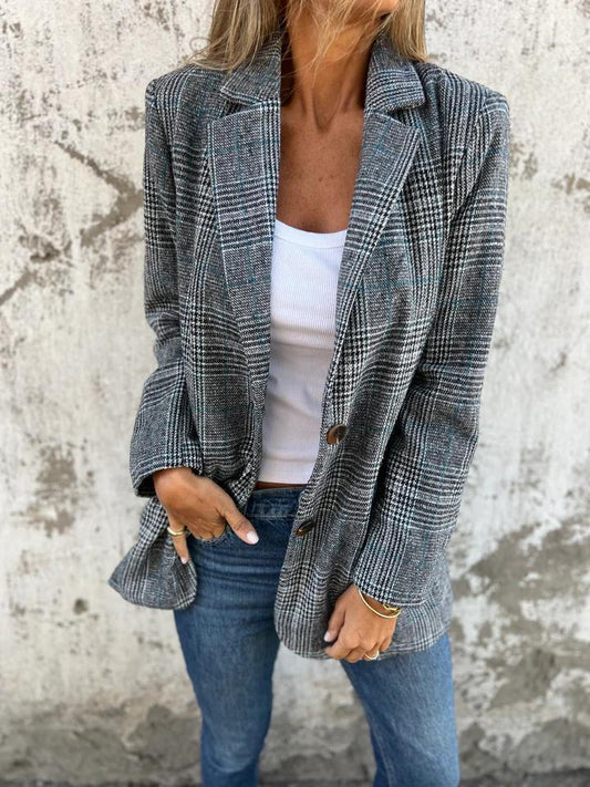 🍂Giacca autunnale con collo a revers, bottoni sottili e motivo scozzese, abito piccolo da donna
