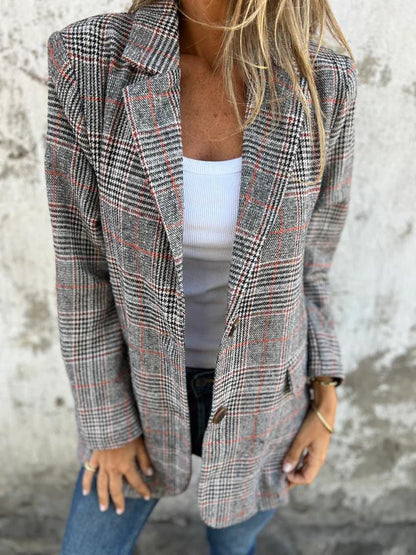 🍂Giacca autunnale con collo a revers, bottoni sottili e motivo scozzese, abito piccolo da donna