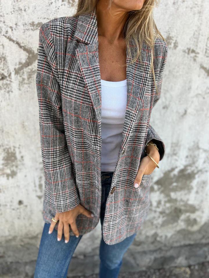 🍂Giacca autunnale con collo a revers, bottoni sottili e motivo scozzese, abito piccolo da donna