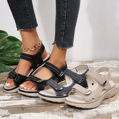 💥Promoção quente – 49% de desconto🔥Sandálias femininas com salto em cunha e tiras de velcro