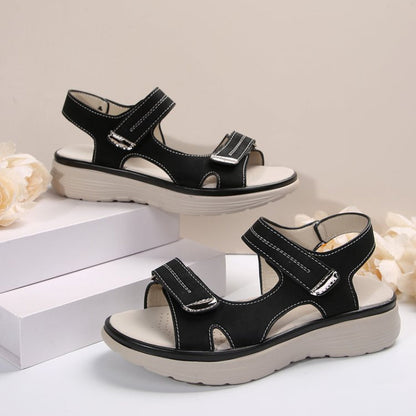 💥Promoção quente – 49% de desconto🔥Sandálias femininas com salto em cunha e tiras de velcro