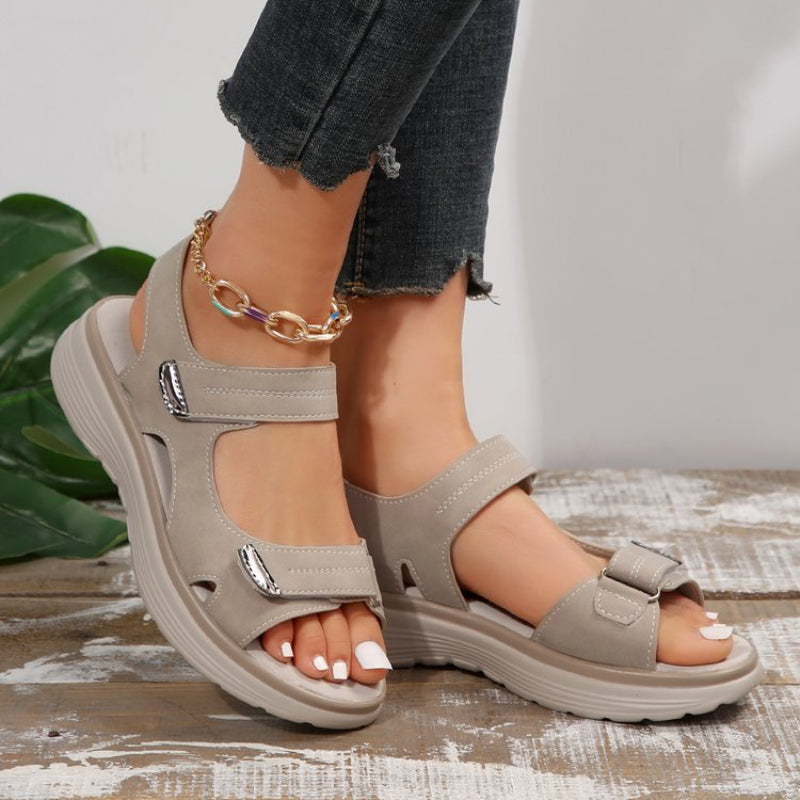 💥Promoção quente – 49% de desconto🔥Sandálias femininas com salto em cunha e tiras de velcro