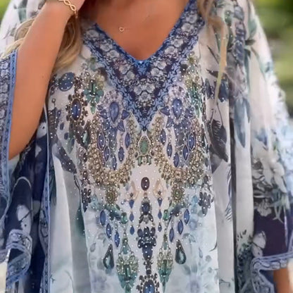 Vestido assimétrico feminino com decote em V e corte descontraído