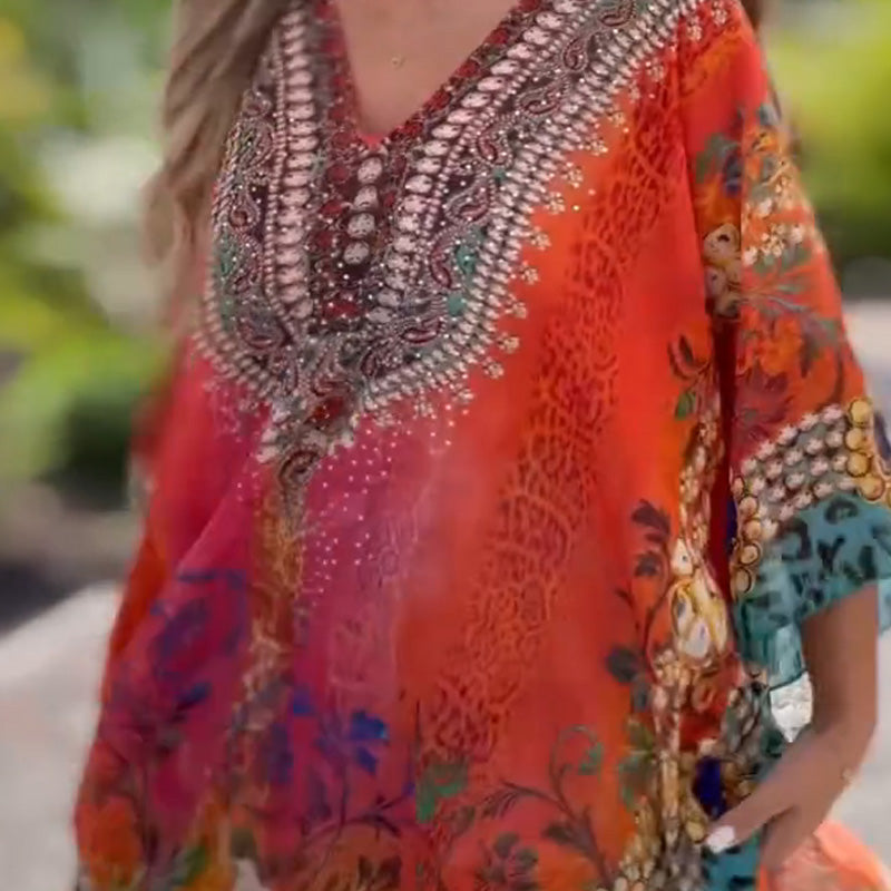 Vestido assimétrico feminino com decote em V e corte descontraído