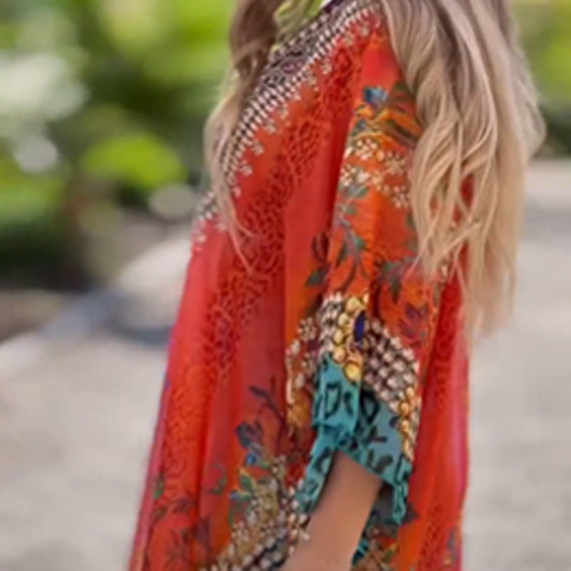 Vestido assimétrico feminino com decote em V e corte descontraído