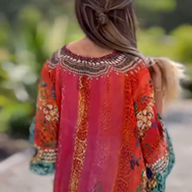 Vestido assimétrico feminino com decote em V e corte descontraído