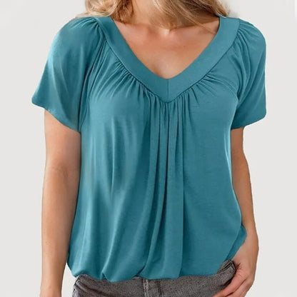 🎁Vendita calda 50% di sconto🌷Top donna casual plissettato con scollo a V e maniche corte