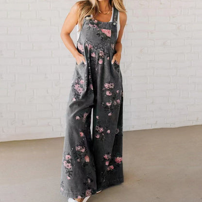 Tuta in jeans stampata casual da donna