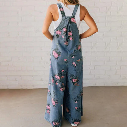 Tuta in jeans stampata casual da donna