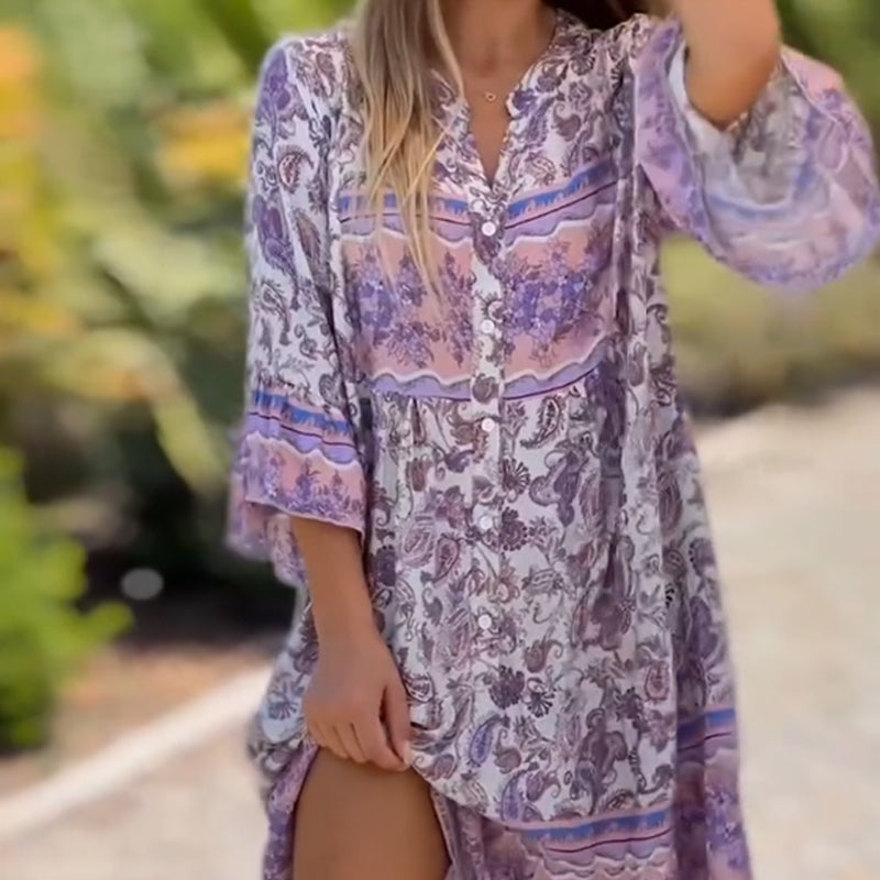 🔥🔥✨Vestido feminino com estampa floral e decote em V
