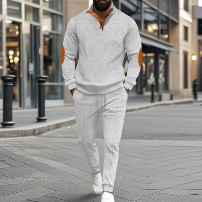 Herren lässiges Set aus Strick-Sweatshirt mit Halbzipper und Hose