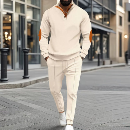 Herren lässiges Set aus Strick-Sweatshirt mit Halbzipper und Hose