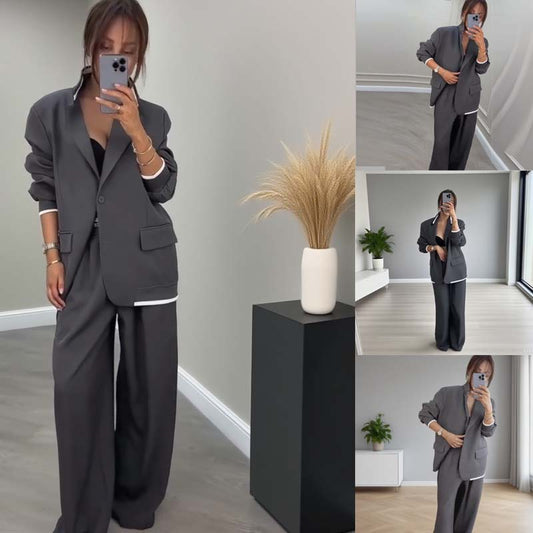 ⏰ SVENDITA FLASH SCONTO DEL 50% 🔥 Set 2 pezzi da donna composto da blazer a maniche lunghe e pantaloni a gamba larga