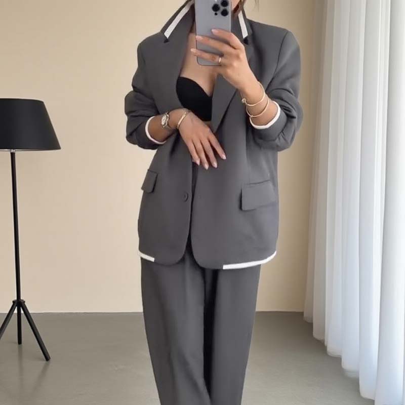 ⏰ SVENDITA FLASH SCONTO DEL 50% 🔥 Set 2 pezzi da donna composto da blazer a maniche lunghe e pantaloni a gamba larga